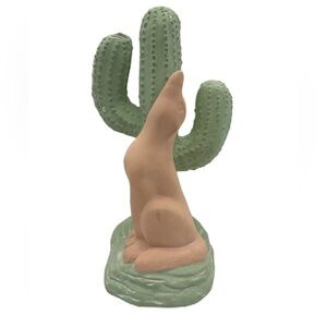 Vintage 1980s southwestern desert cactus‎ coyote ceramic sculpture statue accent